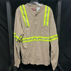 Bulwark- flame resistant long sleeve brown Henley shirt with reflective stripes